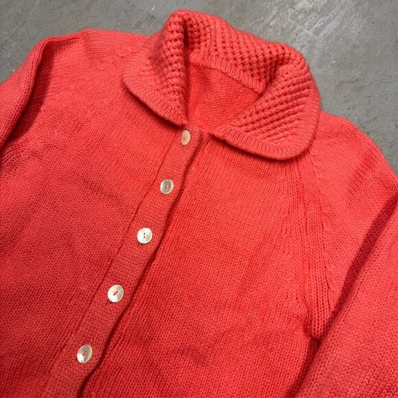 Chunky Wool Knit Sweater Button Up Cardigan Pearl Buttons Pink Small - Picture 2 of 7